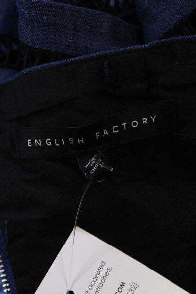 English Factory Womens Square Neck Ruffle Trim Denim Romper Blue Size S
