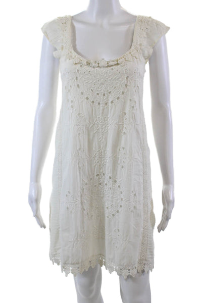 Calypso Saint Barth Womens Scoop Neck Embroidered Shift Dress White Size XS