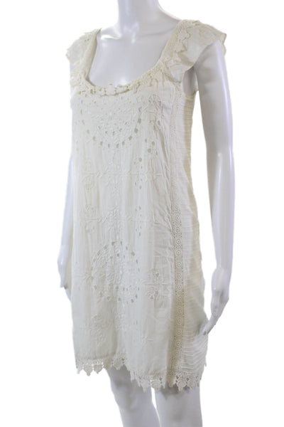 Calypso Saint Barth Womens Scoop Neck Embroidered Shift Dress White Size XS