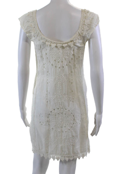Calypso Saint Barth Womens Scoop Neck Embroidered Shift Dress White Size XS