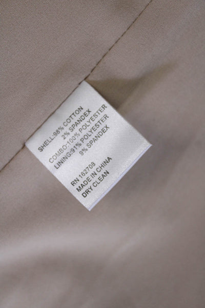 LDT Womens Cotton Square Neck Striped Trim Belted Zip Up Dress Beige Size 2