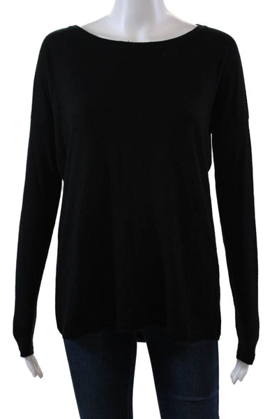 Vince Womens Round Neck Long Sleeve Solid Knit Top Black Size XS