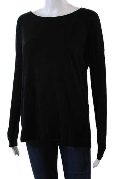 Vince Womens Round Neck Long Sleeve Solid Knit Top Black Size XS