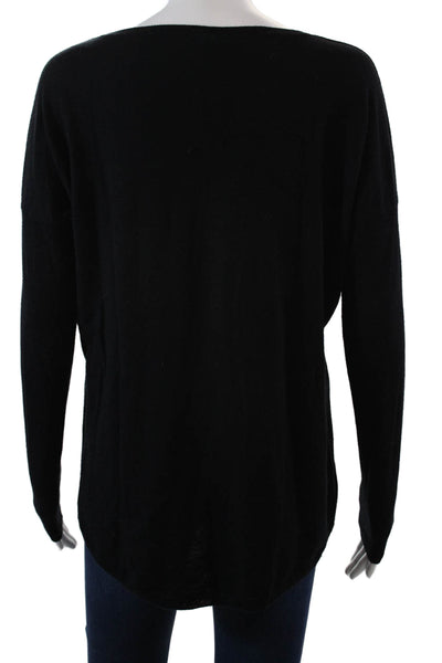 Vince Womens Round Neck Long Sleeve Solid Knit Top Black Size XS