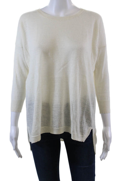 J Crew Womens Long Sleeve Solid Linen Crewneck Top Beige Size XS