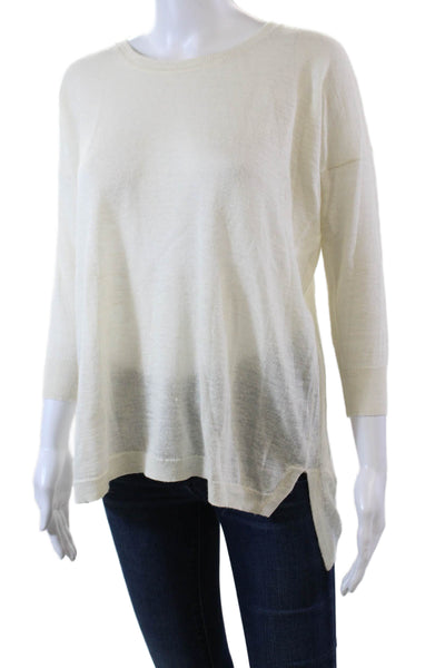 J Crew Womens Long Sleeve Solid Linen Crewneck Top Beige Size XS