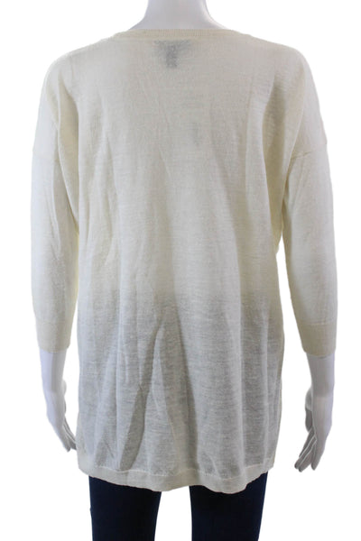 J Crew Womens Long Sleeve Solid Linen Crewneck Top Beige Size XS