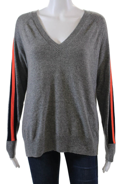 Autumn Cashmere Womens Cotton Long Sleeve V-neck Knit Sweater Gray Size S