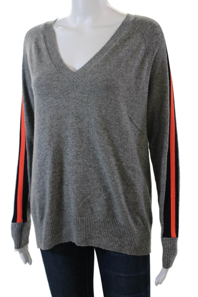Autumn Cashmere Womens Cotton Long Sleeve V-neck Knit Sweater Gray Size S