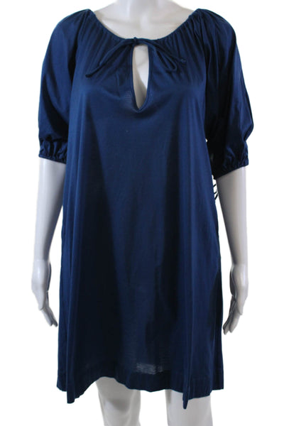 Eres Womens Cotton Long Sleeve Scoop Neck Dress Blue Size S