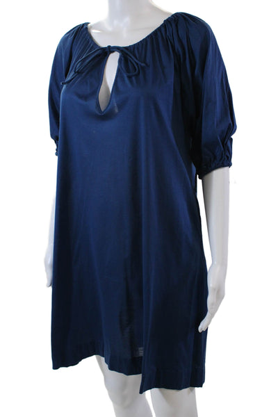 Eres Womens Cotton Long Sleeve Scoop Neck Dress Blue Size S