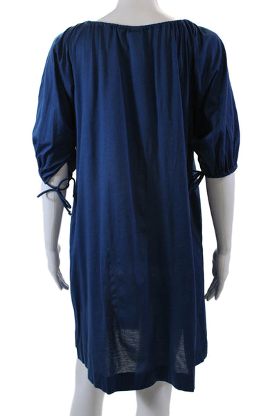 Eres Womens Cotton Long Sleeve Scoop Neck Dress Blue Size S