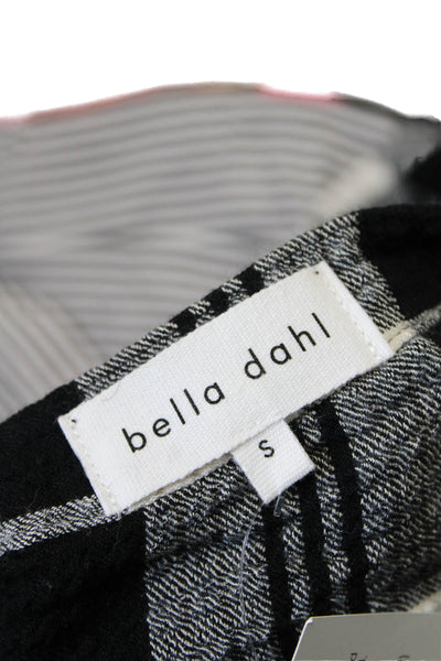 Bella Dahl Womens Button Front Crew Neck Plaid Shirt Black White Size Small