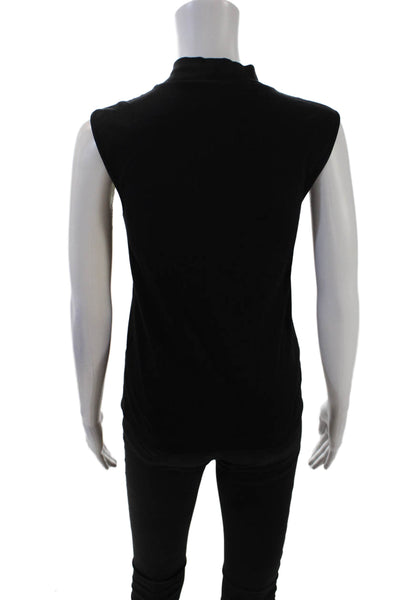 Alysi Womens Sleeveless Mock Neck Paillettes Top Blouse Black Cotton Size XS