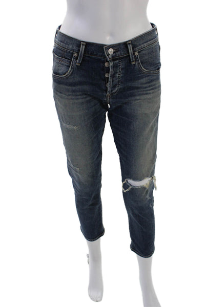 Citizens of Humanity Womens Cotton Distressed Straight Leg Jeans Blue Size 25