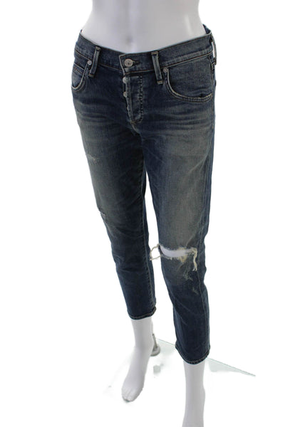 Citizens of Humanity Womens Cotton Distressed Straight Leg Jeans Blue Size 25