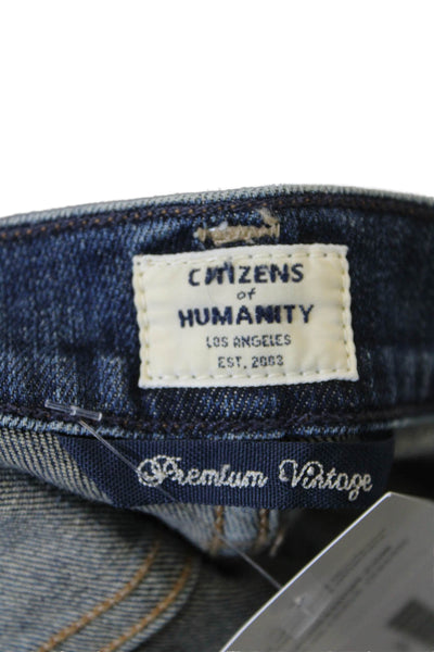 Citizens of Humanity Womens Cotton Distressed Straight Leg Jeans Blue Size 25