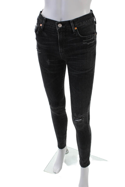 Citizens of Humanity Womens Cotton Denim Distressed Skinny Jeans Black Size 26