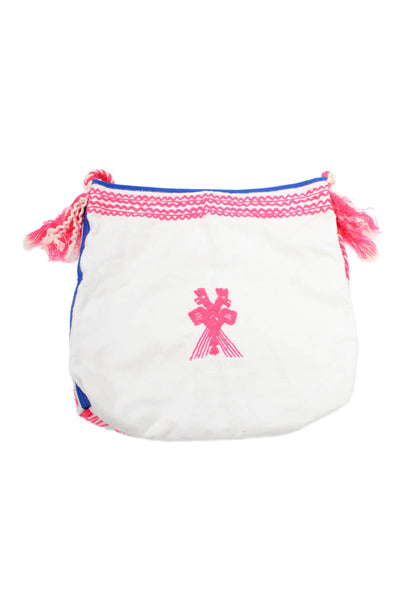 Star Mela Womens Embroidered Detail Crossbody Shoulder Handbag White Pink