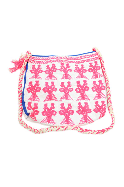 Star Mela Womens Embroidered Detail Crossbody Shoulder Handbag White Pink