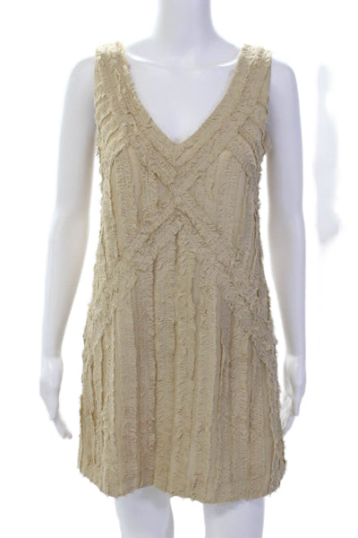 Rachel Zoe Womens Ruffled Sleeveless V Neck Mini Dress Nude Beige Size 2
