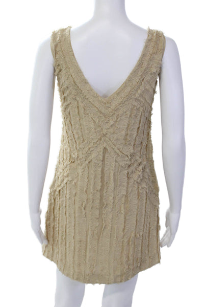 Rachel Zoe Womens Ruffled Sleeveless V Neck Mini Dress Nude Beige Size 2