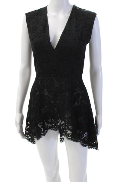 Cushnie Et Ochs Womens Lace V Neck A Line Asymmetrical Mini Dress Black Size 4