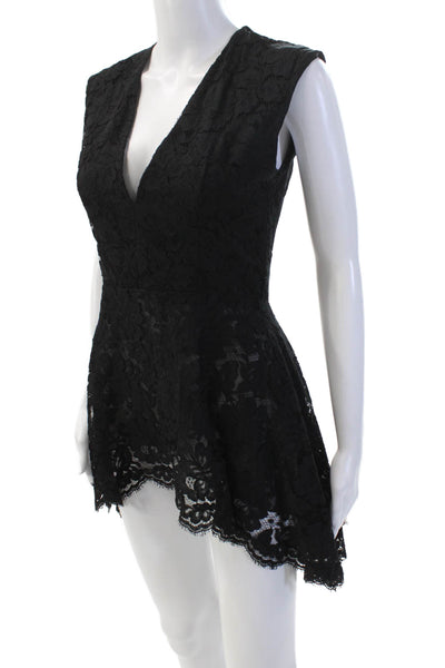 Cushnie Et Ochs Womens Lace V Neck A Line Asymmetrical Mini Dress Black Size 4