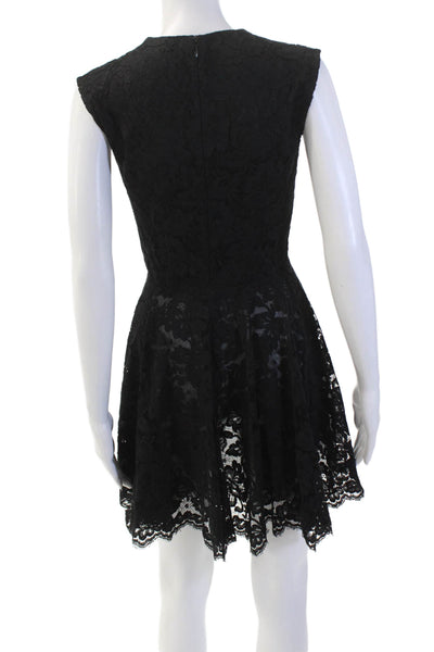 Cushnie Et Ochs Womens Lace V Neck A Line Asymmetrical Mini Dress Black Size 4