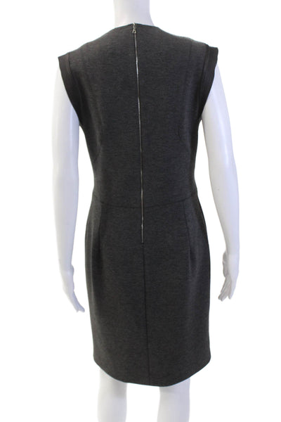 Sandro Womens V-Neck Sleeveless Leather Accent Pencil Dress Dark Gray Size 3