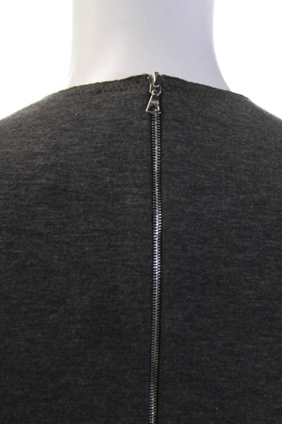 Sandro Womens V-Neck Sleeveless Leather Accent Pencil Dress Dark Gray Size 3
