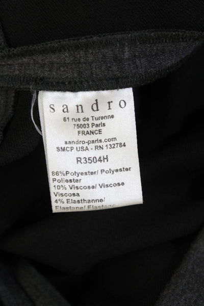 Sandro Womens V-Neck Sleeveless Leather Accent Pencil Dress Dark Gray Size 3