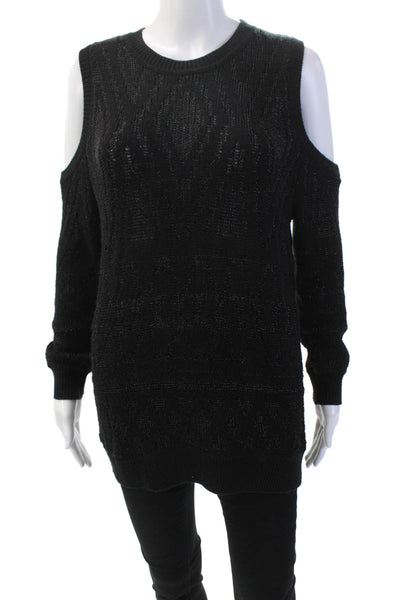 Rebecca Minkoff Womens Crew Neck Knitted Cold Shoulder Sweater Black Size S