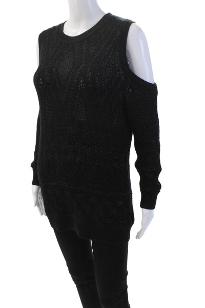Rebecca Minkoff Womens Crew Neck Knitted Cold Shoulder Sweater Black Size S