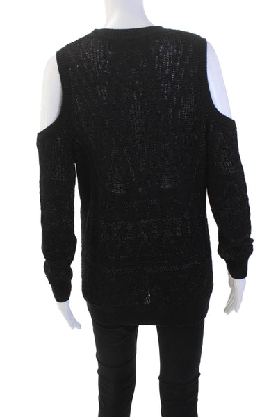 Rebecca Minkoff Womens Crew Neck Knitted Cold Shoulder Sweater Black Size S