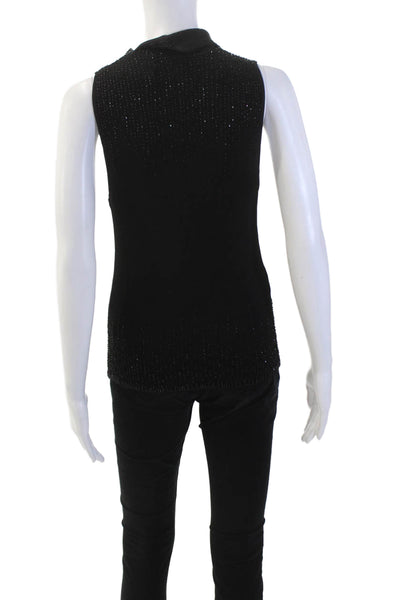 Carmen Marc Valvo Womens Beaded Detail Sleeveless High Neck Top Black Size S