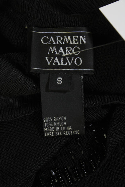 Carmen Marc Valvo Womens Beaded Detail Sleeveless High Neck Top Black Size S