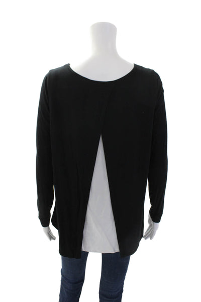 Lola & Sophie Womens Round Neck Long Sleeve Pullover Blouse Top Black Size S