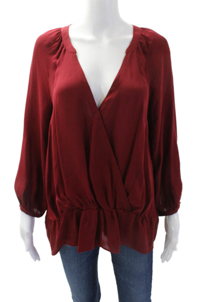 Joie Womens Silk V-Neck Long Sleeve Pullover Blouse Top Burgundy Size M
