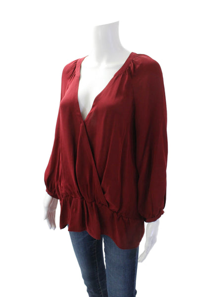Joie Womens Silk V-Neck Long Sleeve Pullover Blouse Top Burgundy Size M