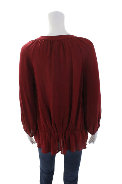 Joie Womens Silk V-Neck Long Sleeve Pullover Blouse Top Burgundy Size M