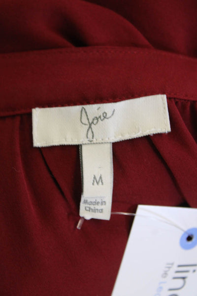 Joie Womens Silk V-Neck Long Sleeve Pullover Blouse Top Burgundy Size M
