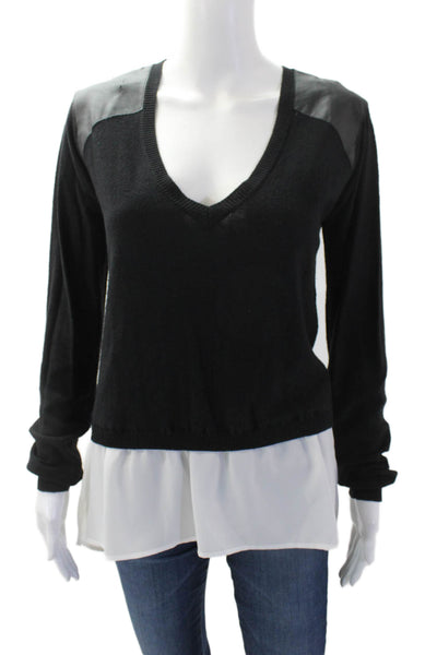 Central Park West Womens Cotton Blend V-Neck Pullover Sweater Top Black Size M