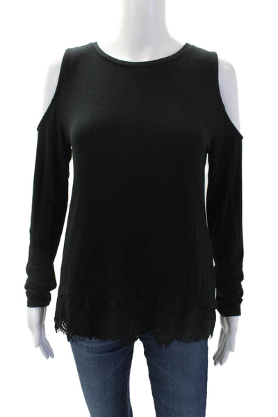 Generation Love Womens Lace Long Sleeve Cold Shoulder Blouse Top Black SIze S
