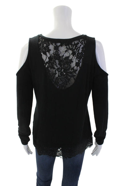 Generation Love Womens Lace Long Sleeve Cold Shoulder Blouse Top Black SIze S
