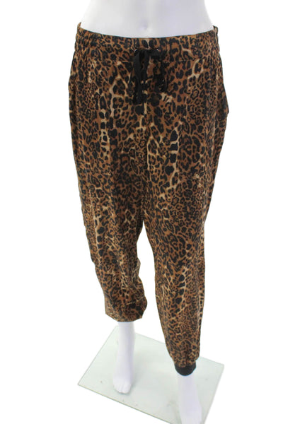 Cami Womens Silk Animal Print Drawstring Waist Tapered Pants Brown Size S