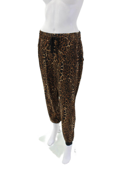 Cami Womens Silk Animal Print Drawstring Waist Tapered Pants Brown Size S