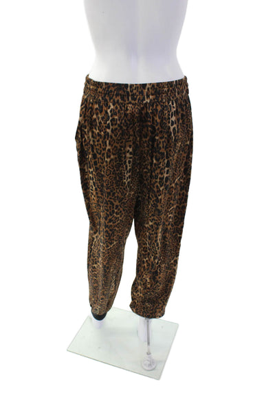 Cami Womens Silk Animal Print Drawstring Waist Tapered Pants Brown Size S