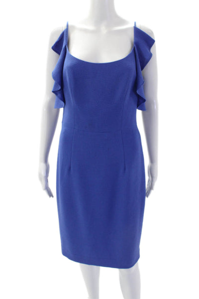 Black Halo Womens Short Sleeve Knee Length Pencil Dress Blue Size 10