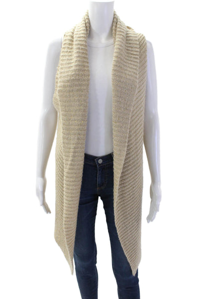 Donna Karan New York Womens Sleeveless Open Front Cardigan Sweater Beige Size S